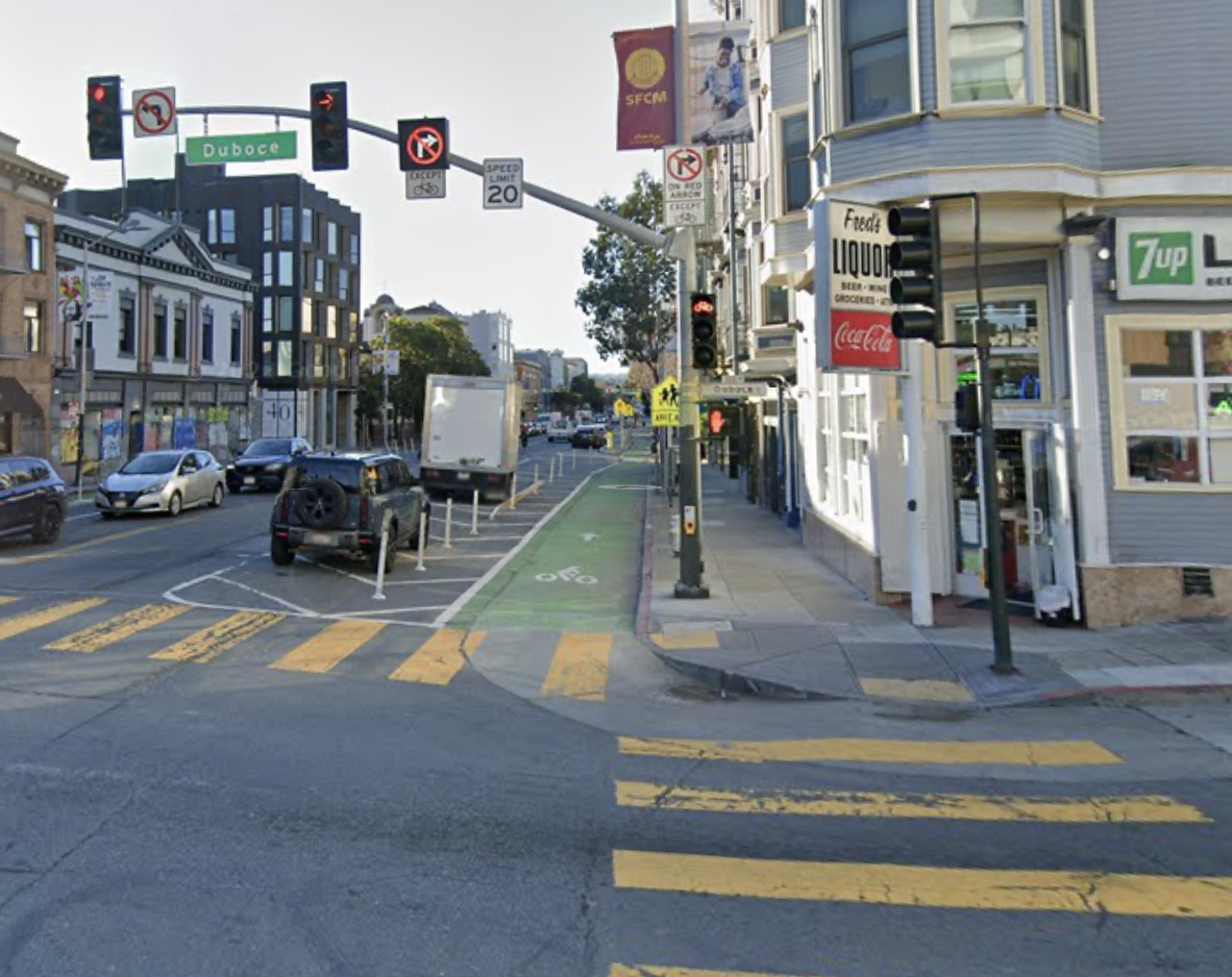 google maps street view of the no turn on red signs, red (cyclists had the green in this case)