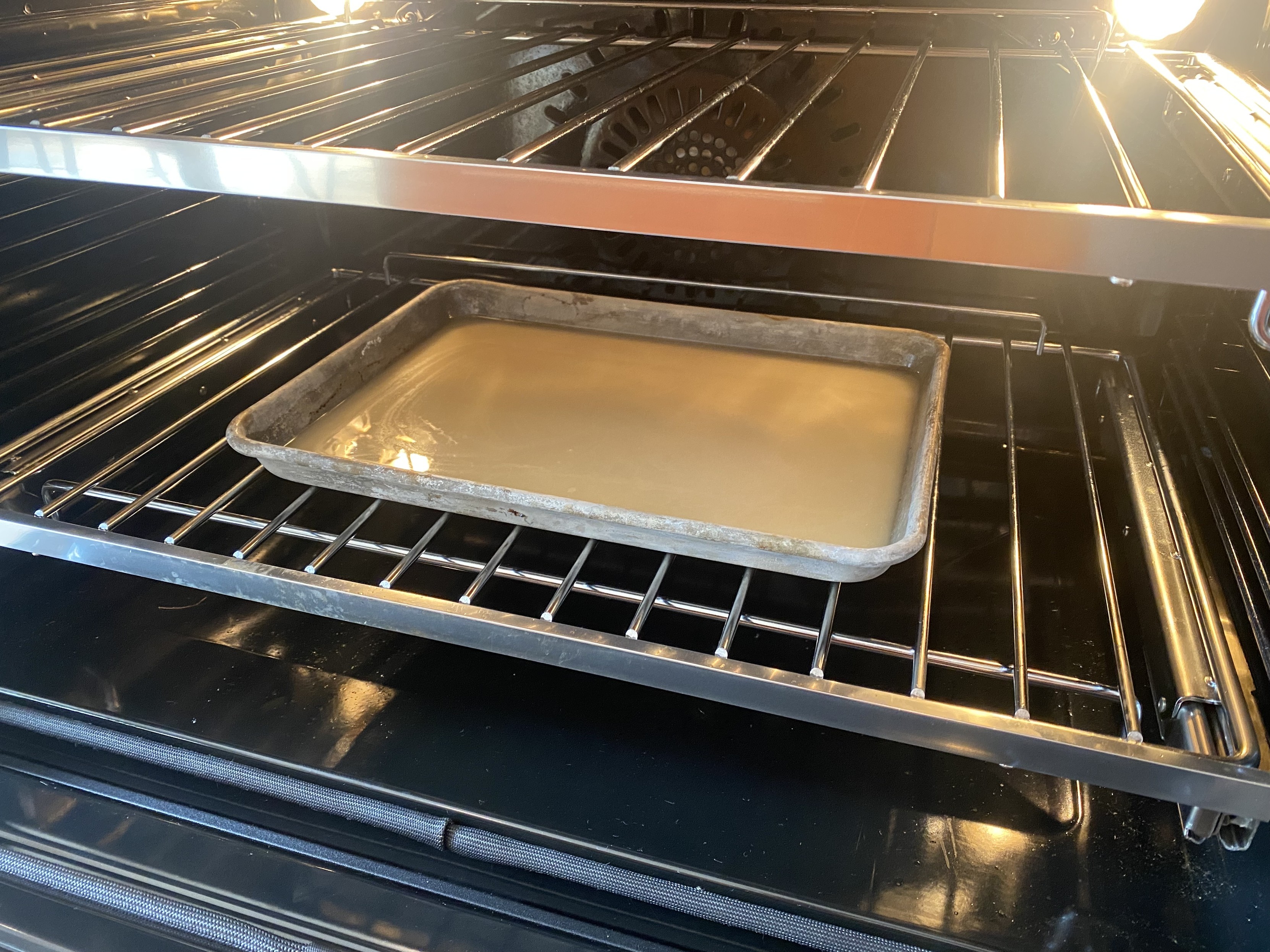 the roux in the quarter sheet in the oven