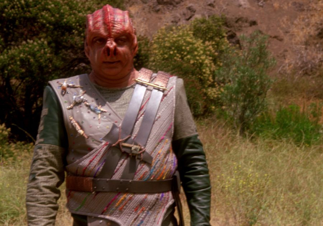 the alien from the star trek the next generation episode, darmok (https://en.wikipedia.org/wiki/Darmok)statement translates as "schmuck!"