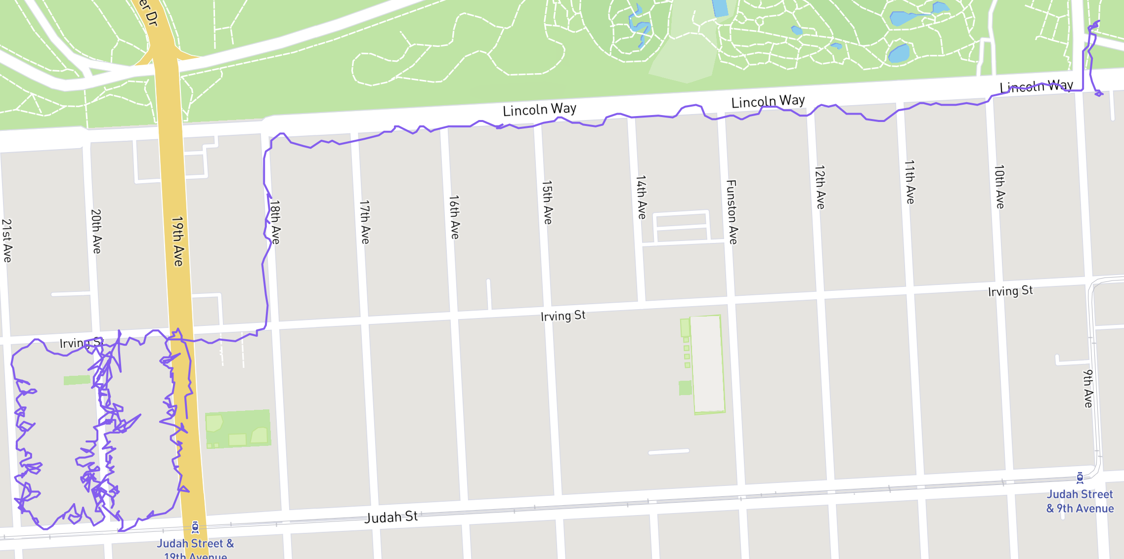 a map SF’s inner sunset where I clearly walked a ways to a turf from golden gate park