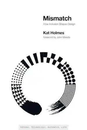 The paperback cover of Mismatch as I read it. Black helvitca on white title, subtitle, author, foreward author, left-aligned-on-center, top third. a design that reads like the 70s/80s trend of “generic” stuff, The bottom half is a black swirl stroke broken into 8 textures: blot, spikes, dots, bands, checkerboard, circles, stripes, and brush.