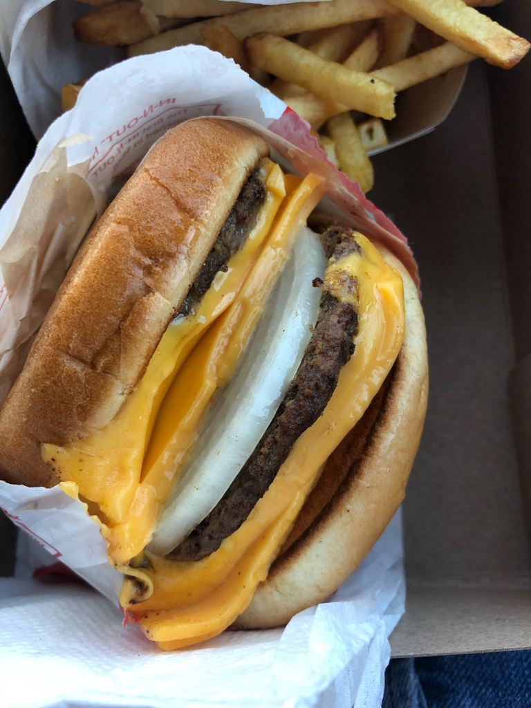 In-N-Out 2x6 mustard fried with onions