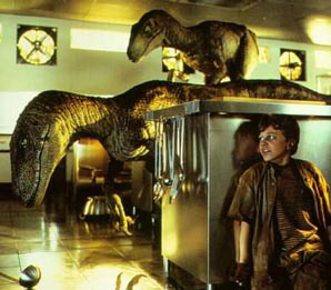 jurassic park raptos in the kitchen